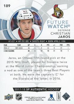 2017-18 SP Authentic #189 Christian Jaros Back
