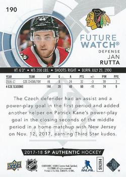 2017-18 SP Authentic #190 Jan Rutta Back