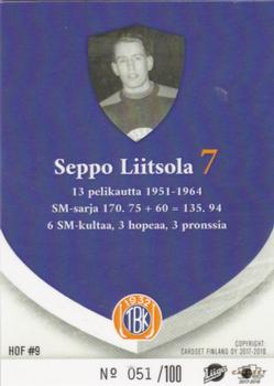 2017-18 Tappara Tampere (FIN) Hall of Fame #HOF9 Seppo Liitsola Back