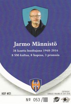 2017-18 Tappara Tampere (FIN) Hall of Fame #HOF21 Jarmo Männistö Back