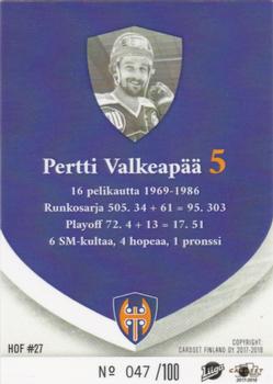 2017-18 Tappara Tampere (FIN) Hall of Fame #HOF27 Pertti Valkeapää Back