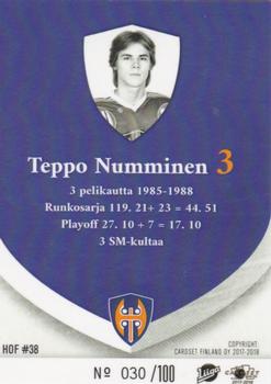 2017-18 Tappara Tampere (FIN) Hall of Fame #HOF38 Teppo Numminen Back