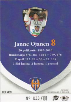 2017-18 Tappara Tampere (FIN) Hall of Fame #HOF39 Janne Ojanen Back
