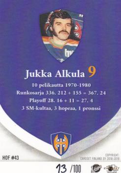 2017-18 Tappara Tampere (FIN) Hall of Fame #HOF43 Jukka Alkula Back