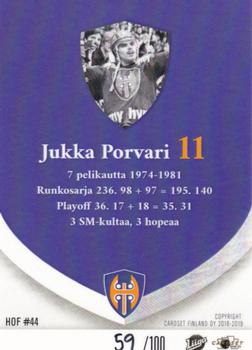2017-18 Tappara Tampere (FIN) Hall of Fame #HOF44 Jukka Porvari Back
