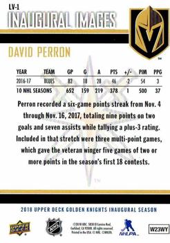 2017-18 Upper Deck Vegas Golden Knights Inaugural Season Inaugural Images #LV-1 David Perron Back