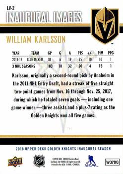 2017-18 Upper Deck Vegas Golden Knights Inaugural Season Inaugural Images #LV-2 William Karlsson Back