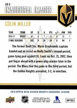 2017-18 Upper Deck Vegas Golden Knights Inaugural Season Inaugural Images #LV-3 Colin Miller Back