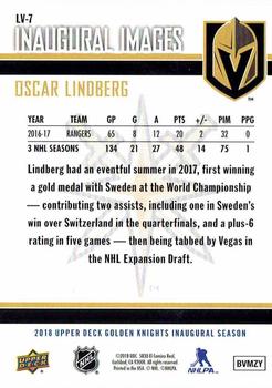 2017-18 Upper Deck Vegas Golden Knights Inaugural Season Inaugural Images #LV-7 Oscar Lindberg Back