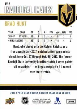 2017-18 Upper Deck Vegas Golden Knights Inaugural Season Inaugural Images #LV-8 Brad Hunt Back