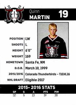 2016-17 Red Deer Rebels (WHL) #NNO Quinn Martin Back