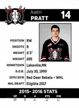 2016-17 Red Deer Rebels (WHL) #NNO Austin Pratt Back