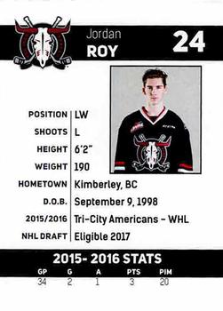 2016-17 Red Deer Rebels (WHL) #NNO Jordan Roy Back