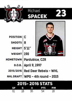 2016-17 Red Deer Rebels (WHL) #NNO Michael Spacek Back