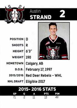 2016-17 Red Deer Rebels (WHL) #NNO Austin Strand Back