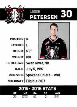 2016-17 Red Deer Rebels (WHL) #NNO Lasse Petersen Back