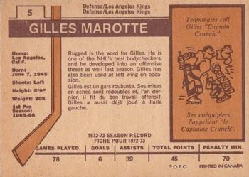 1973-74 O-Pee-Chee - Light Backs #5 Gilles Marotte Back