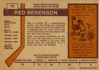 1973-74 O-Pee-Chee - Light Backs #10 Red Berenson Back