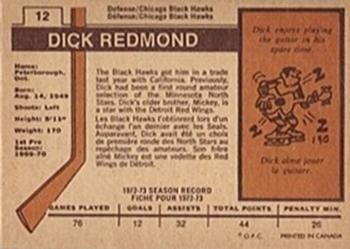 1973-74 O-Pee-Chee - Light Backs #12 Dick Redmond Back