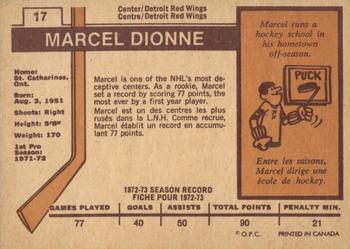 1973-74 O-Pee-Chee - Light Backs #17 Marcel Dionne Back