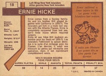 1973-74 O-Pee-Chee - Light Backs #18 Ernie Hicke Back