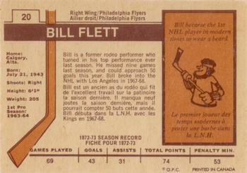 1973-74 O-Pee-Chee - Light Backs #20 Bill Flett Back