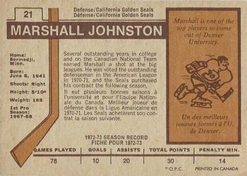 1973-74 O-Pee-Chee - Light Backs #21 Marshall Johnston Back