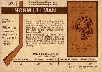 1973-74 O-Pee-Chee - Light Backs #27 Norm Ullman Back