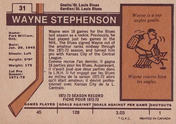 1973-74 O-Pee-Chee - Light Backs #31 Wayne Stephenson Back