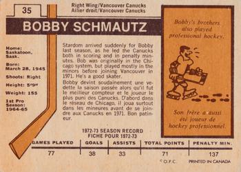 1973-74 O-Pee-Chee - Light Backs #35 Bobby Schmautz Back