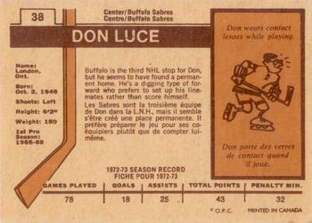 1973-74 O-Pee-Chee - Light Backs #38 Don Luce Back