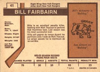 1973-74 O-Pee-Chee - Light Backs #41 Bill Fairbairn Back