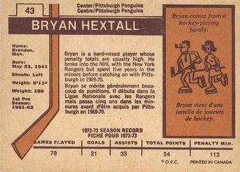 1973-74 O-Pee-Chee - Light Backs #43 Bryan Hextall Back