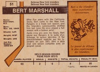 1973-74 O-Pee-Chee - Light Backs #51 Bert Marshall Back