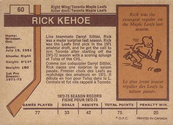 1973-74 O-Pee-Chee - Light Backs #60 Rick Kehoe Back