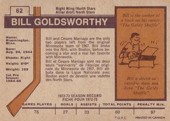 1973-74 O-Pee-Chee - Light Backs #62 Bill Goldsworthy Back
