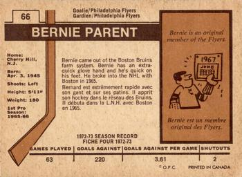 1973-74 O-Pee-Chee - Light Backs #66 Bernie Parent Back