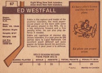 1973-74 O-Pee-Chee - Light Backs #67 Ed Westfall Back