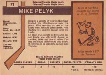 1973-74 O-Pee-Chee - Light Backs #71 Mike Pelyk Back