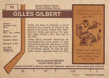 1973-74 O-Pee-Chee - Light Backs #74 Gilles Gilbert Back