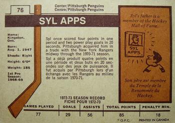 1973-74 O-Pee-Chee - Light Backs #76 Syl Apps Back