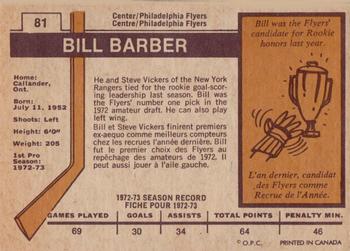 1973-74 O-Pee-Chee - Light Backs #81 Bill Barber Back