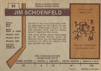 1973-74 O-Pee-Chee - Light Backs #86 Jim Schoenfeld Back