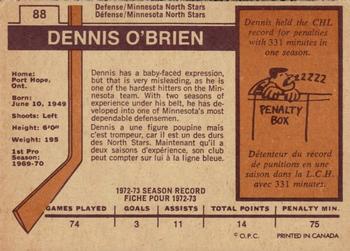 1973-74 O-Pee-Chee - Light Backs #88 Dennis O'Brien Back