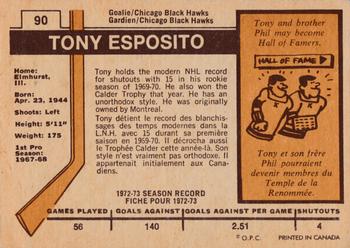 1973-74 O-Pee-Chee - Light Backs #90 Tony Esposito Back