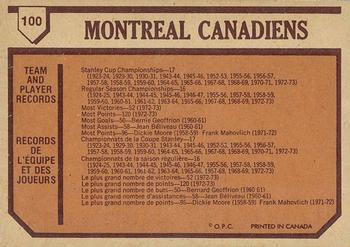 1973-74 O-Pee-Chee - Light Backs #100 Canadiens Team Back
