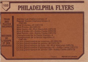 1973-74 O-Pee-Chee - Light Backs #103 Flyers Team Back