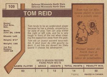 1973-74 O-Pee-Chee - Light Backs #109 Tom Reid Back