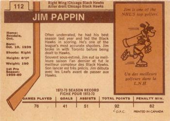 1973-74 O-Pee-Chee - Light Backs #112 Jim Pappin Back