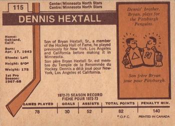 1973-74 O-Pee-Chee - Light Backs #115 Dennis Hextall Back
